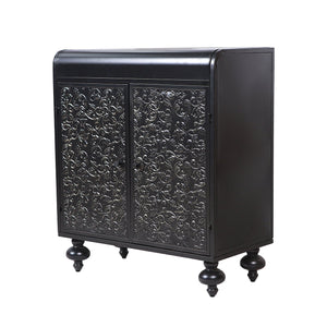English Elm Art Accent Cabinet Antique Black Steel Sideboard with Embossed Pattern, Sturdy 75 lb Shelves & Rustic Charm W3122P272554