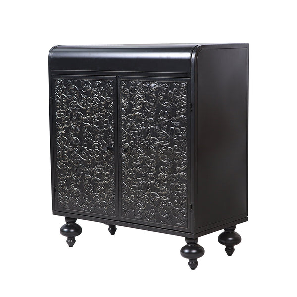 English Elm Art Accent Cabinet Antique Black Steel Sideboard with Embossed Pattern, Sturdy 75 lb Shelves & Rustic Charm W3122P272554