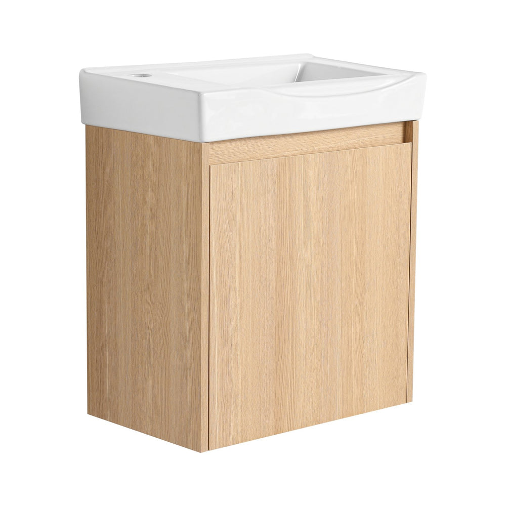 English Elm 20" Wall-Mounted Bathroom Vanity With Ceramic Sink - Stylish Oak Finish, Compact Storage Solution W1972P196394