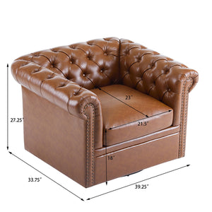 English Elm Christopher Knight Home® - Chesterfield Swivel Club Chair with Deep Button Tufting, Nailhead Trim, 360° Metal Swivel Comfort Cognac 39.25 L x 33.85 W x 27.85 H N776P195601C