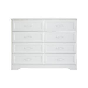 English Elm Modern Elegant Chest of Drawers with Antique Gold Knobs, 8-Drawer Durable Clothes Organizer, Waterproof Finish White W1668P182257