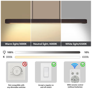English Elm 39-inch Walnut Wood Led Bar Pendant Dimmable Fixture for Dining and Kitchen Islands W1340P264188