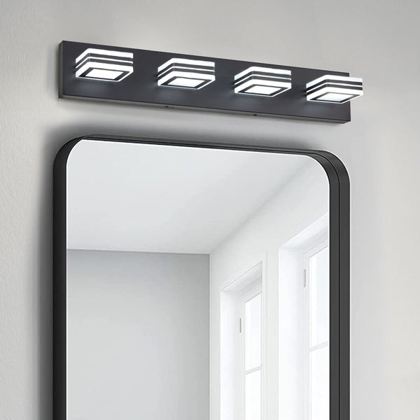 English Elm 26" Modern 4-Light LED Vanity Light with Square Acrylic Shades, Moisture-Resistant Metal Frame for Bathroom Mirror Black W2312P374871