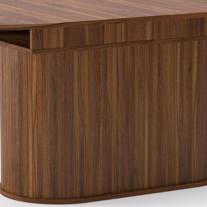 English Elm 55.11"-70.86" Extendable Dining Table with Sculpted Striped Legs Seats Six in Modern Style Walnut W757P411745