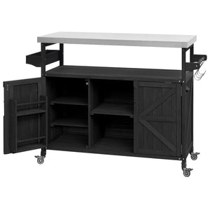 English Elm K&K Outdoor Kitchen Island Rolling Bar Cart with 1.2" 201 Stainless Top, Lockable Wheels, Spice Rack N707P235043B