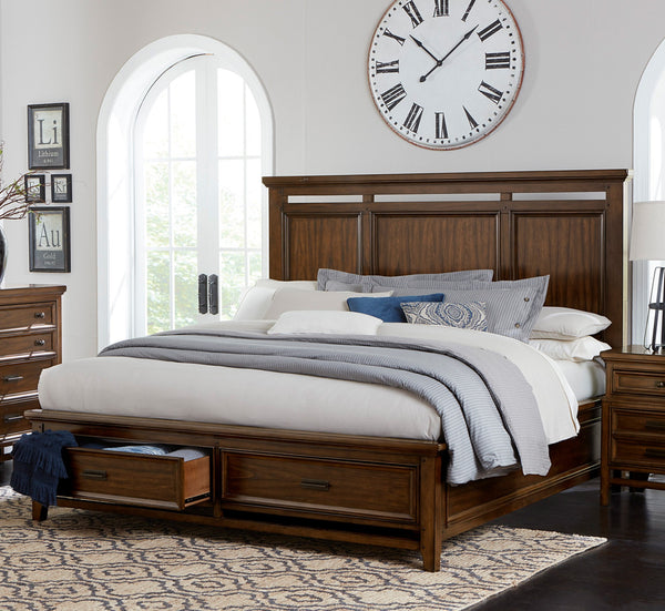 English Elm Classic Queen Platform Storage Bed Mindy Veneer Tall Headboard Traditional Bedroom B011S01609