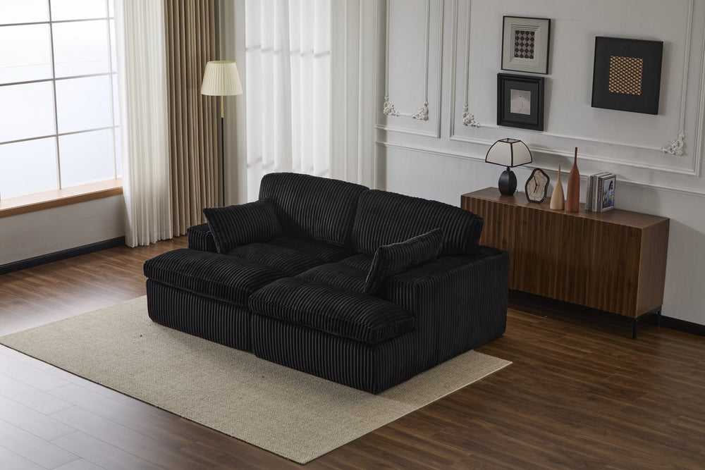 English Elm Double Corduroy Chaise Lounge Sofa Bed - Oversized Modular Sleeper, Deep Seat Comfort & Support Black W3723S00009