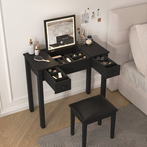 English Elm Multifunctional Vanity Desk with Flip-Top Mirror, 3-Level LED Lighting, Ample Storage for Small Spaces Black W760P152315