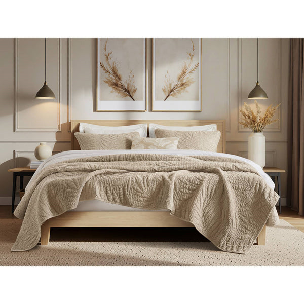 English Elm King Stone Washed Cotton Quilt Set Breathable Garment Dyed Bedroom Comfort Linen B035P496595