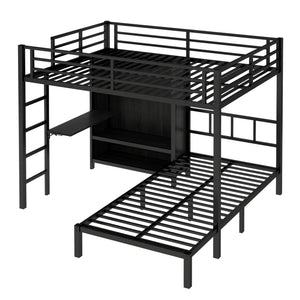 English Elm Full Xl Over Twin Metal Bunk Bed With Foldable Desk, Led Closet & Noise Reduction - Space Saver! W1580S00113
