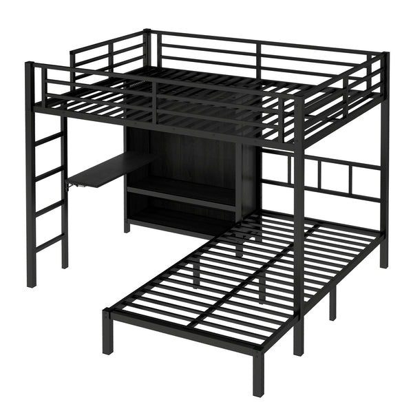 English Elm Full Xl Over Twin Metal Bunk Bed With Foldable Desk, Led Closet & Noise Reduction - Space Saver! W1580S00113