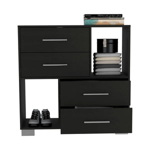 English Elm Krista Black Dresser with Two Open Shelves & Four Soft-Close Drawers, Metal Handles, 35.4"W Durable Design B07091880
