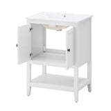 English Elm 24" White Modern Sleek Bathroom Vanity Elegant Ceramic Sink With Solid Wood Frame Open Style Shelf