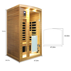 English Elm Low Emf Two Person Far Infrared Sauna with Cedar Wood Bluetooth Audio and Led Lighting W632S00024