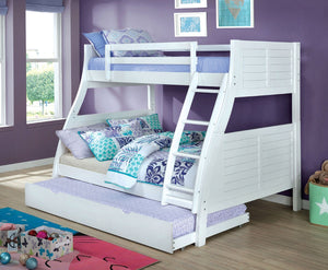 English Elm Twin Over Full Transitional Bunk Bed With Trundle, Reversible Ladder, And Safety Guardrails In White B2741S00330-GIGA