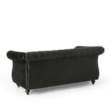 Christopher Knight Home® - Noble House - Glenmont Modern Glam Channel Stitch Velvet Loveseat with Nailhead Trim, Black and Dark Brown