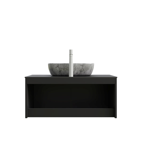 English Elm Dina Floating Bathroom Vanity Sintered Stone Top Glass Basin Striped Plywood Cabinet W2615S00526