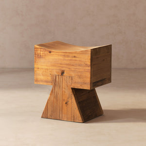 English Elm Nico Sculptural Reclaimed Pine Accent Stool with Saddle Seat and Artisan Pedestal Base B2719P485504