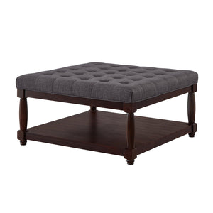 English Elm Large Square Tufted Ottoman with Wood Shelf Upholstered Footrest for Living Room Dark Gray W2186P204186