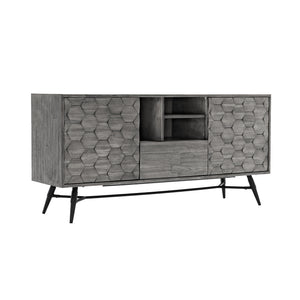 English Elm Makena Solid Acacia Buffet with Carved Honeycomb Doors and Gray Weathered Finish B2736P464857