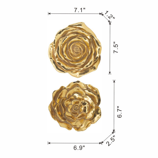 English Elm S/2 Gold Rose Wall Accents - Elegant Floral Decor For Modern Interiors, Timeless Botanical Accent Pieces W2078P223156-GIGA