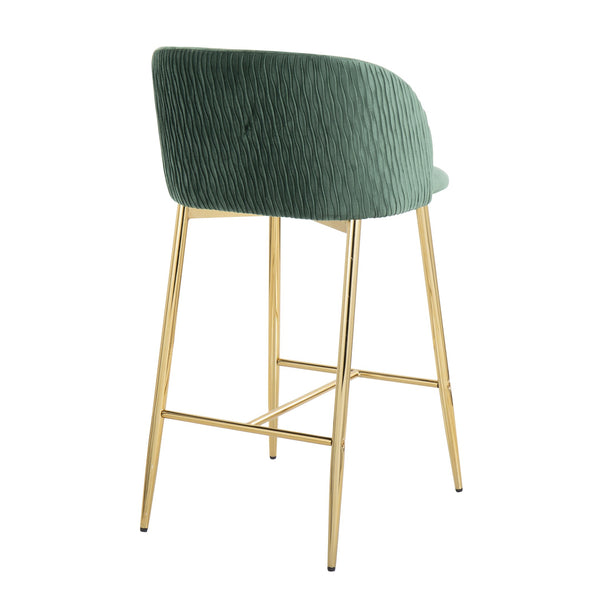 English Elm Pleated Wave Velvet Counter Stools with Gold Legs for Kitchen Islands Set of 2 B202S00276