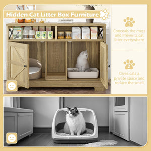 English Elm GO Double Cat Litter Box Enclosure Furniture Table for 2 Cats — Farmhouse Hidden Washroom, Brown N704P270702D