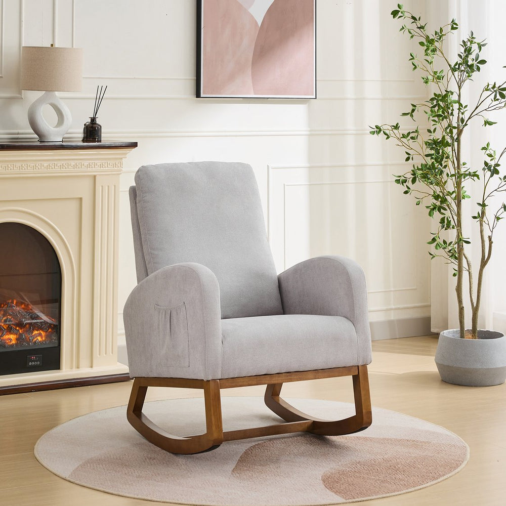 English Elm 27.2"w Wingback Glider Rocker Polyester Nursery Chair with Walnut Rubberwood Base W3188P304602