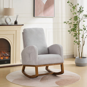 English Elm 27.2"w Wingback Glider Rocker Polyester Nursery Chair with Walnut Rubberwood Base W3188P304602