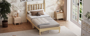 English Elm Twin Rubberwood Platform Bed Gourd Headboard Retro Bohemian Bedroom Slat Base Natural N733P427029M