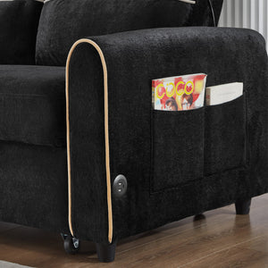 English Elm Swivel Barrel Accent Chair Chenille Tufted Round Club Seat for Living Room Lounge Black N719S002330B