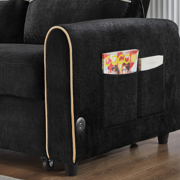 English Elm Swivel Barrel Accent Chair Chenille Tufted Round Club Seat for Living Room Lounge Black N719S002330B
