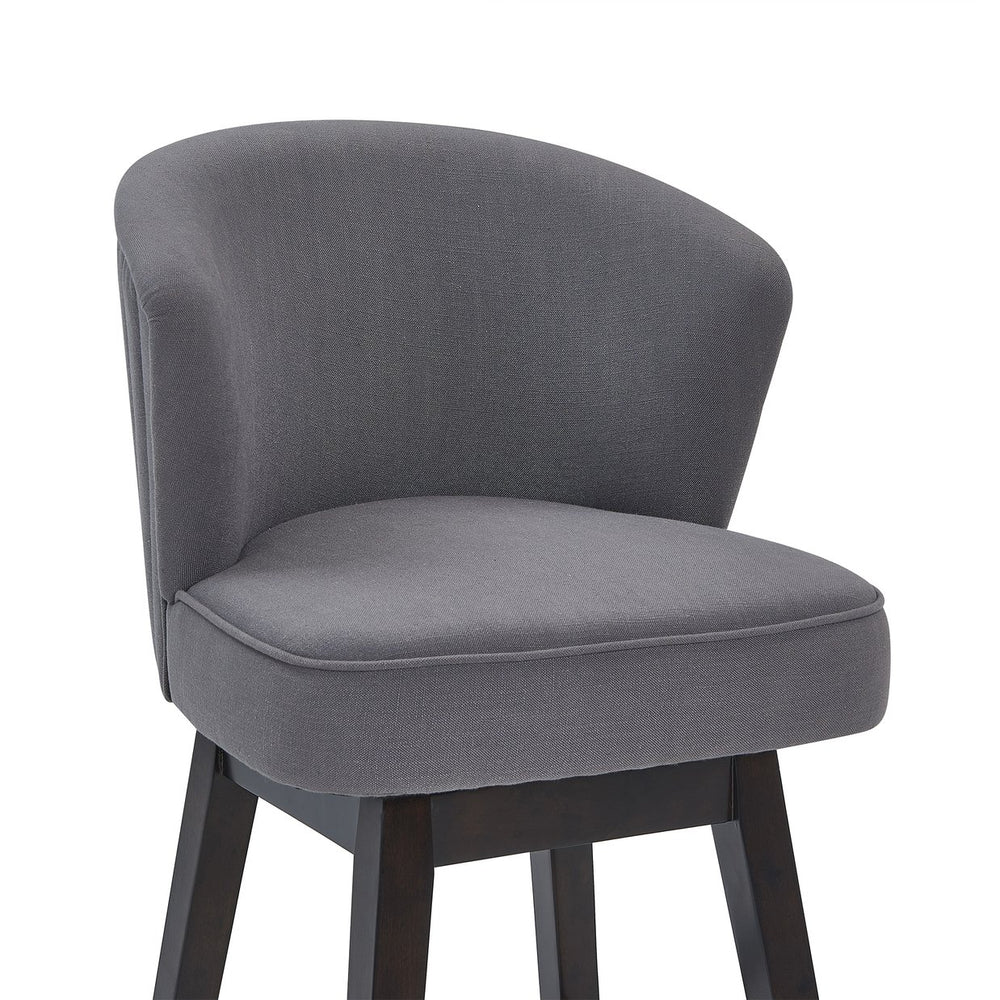 English Elm Jordane 30" Bar Height Swivel Stool in Gray Fabric with Espresso Wood, 360° Glide, Footrest Comfort B2736P268578