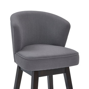 English Elm Jordane 30" Bar Height Swivel Stool in Gray Fabric with Espresso Wood, 360° Glide, Footrest Comfort B2736P268578