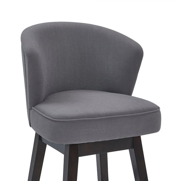 English Elm Jordane 30" Bar Height Swivel Stool in Gray Fabric with Espresso Wood, 360° Glide, Footrest Comfort B2736P268578