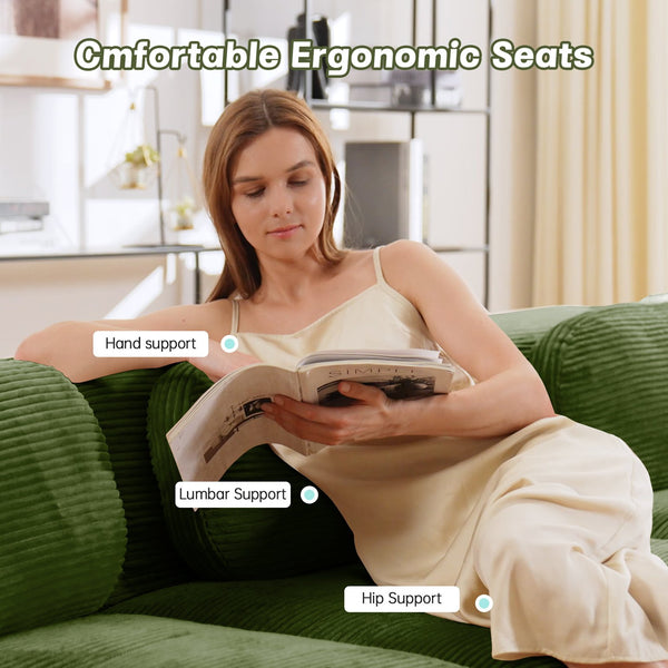 English Elm L-shaped Modular Corduroy Sectional Sofa Ergonomic Low Profile Living Room Seating Olive Green W714S01258