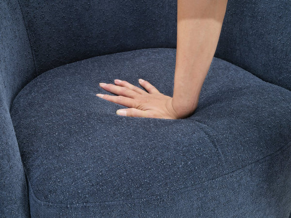 English Elm Blue Boucle Swivel Barrel Chair with Solid Wood Frame, 360° Metal Base, Plush Foam Over Coils, No Assembly Required B011P305078