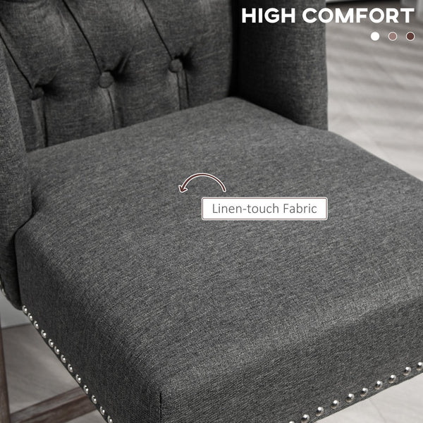 English Elm HOMCOM Vintage Button-Tufted Counter Stools Set of 2 with 180° Swivel, Solid Wood Footrests Dark Gray W2225P229765