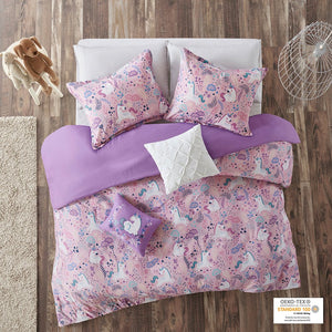 JLA Home Urban Habitat Kids - Unicorn Cotton Duvet Cover Set with Colorful Prancing Print, OEKO-TEX, Antimicrobial, Button Closure 88 L x 68 W x 0.13H UHK12-0100