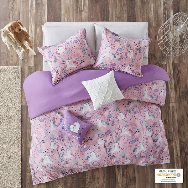 JLA Home Urban Habitat Kids - Unicorn Cotton Duvet Cover Set with Colorful Prancing Print, OEKO-TEX, Antimicrobial, Button Closure 88 L x 68 W x 0.13H UHK12-0100