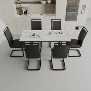 English Elm 47"-63" Expandable Dining Table Set Seats Six with Cushioned Chairs and Black Metal Legs W2189S00930