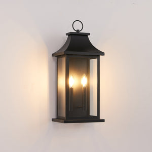 English Elm Outdoor 22" Wall Lantern 2-Light, Modern Black Waterproof Exterior Sconce with Clear Glass Shades, Durable Metal Design W2312P409017
