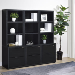 English Elm Geary Black 3-Shelf Bookcase with Lockable Drawer, Mango-Grain Finish, USB Port, Scratch-Resistant Veneer B062P375564