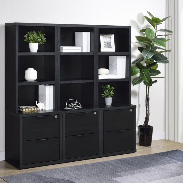 English Elm Geary Black 3-Shelf Bookcase with Lockable Drawer, Mango-Grain Finish, USB Port, Scratch-Resistant Veneer B062P375564