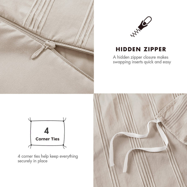 English Elm 7-piece Cal King Woven Stripe Comforter Set Neutral Polyester Bedding for Modern Bedroom Neutral B035P463209