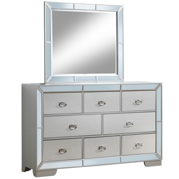 English Elm Stylish Champagne Storage Dresser with Reflective Silver Finish, 66"W Spacious Drawers, No Assembly Needed B078108441