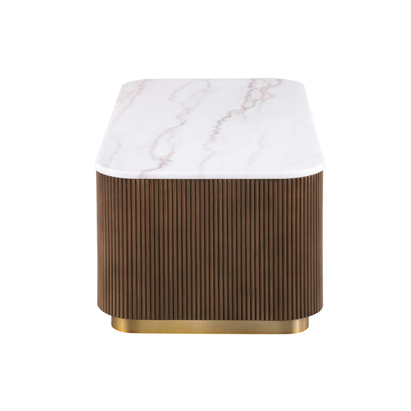 English Elm Living Room 3 Piece Marble Top Coffee and End Table Set with Gold Steel Accents B2741S00907