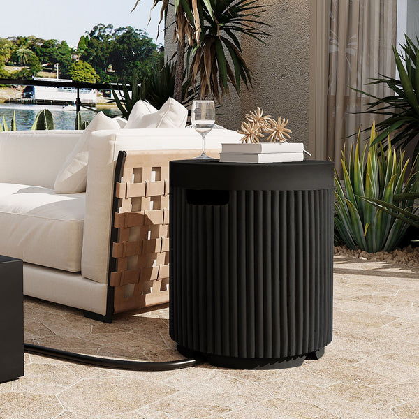 English Elm U_style Outdoor Mgo Propane Tank Cover Round Patio Side Table Fluted Stone Finish N711P410569B