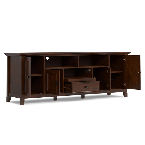 English Elm Amherst Solid Pine 72" TV Media Stand in Russet Brown with Storage Cabinets, Drawers & Cable Management B136P362544