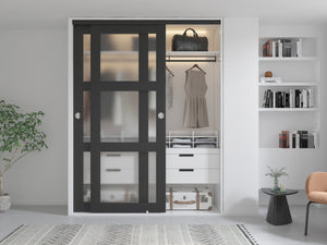 English Elm 30 in Matte Mdf Bi-fold Door with Frosted Glass Panels Hardware and Handle Included B2763P483227